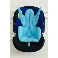 Mavi Melek Kanatlı Mama Sandalyesi Minderi - Çift Taraflı