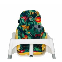 Yeşil Orman ve Sarı Hardal Yıldızlı Mama Sandalyesi Minderi - Çift Taraflı