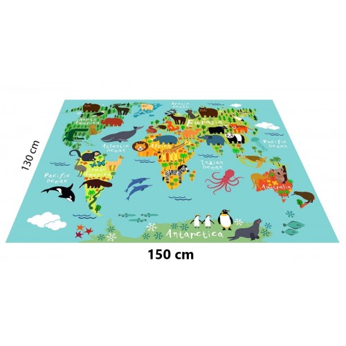 Hayvan Haritası Konseptli Oyun Halısı - 150*130