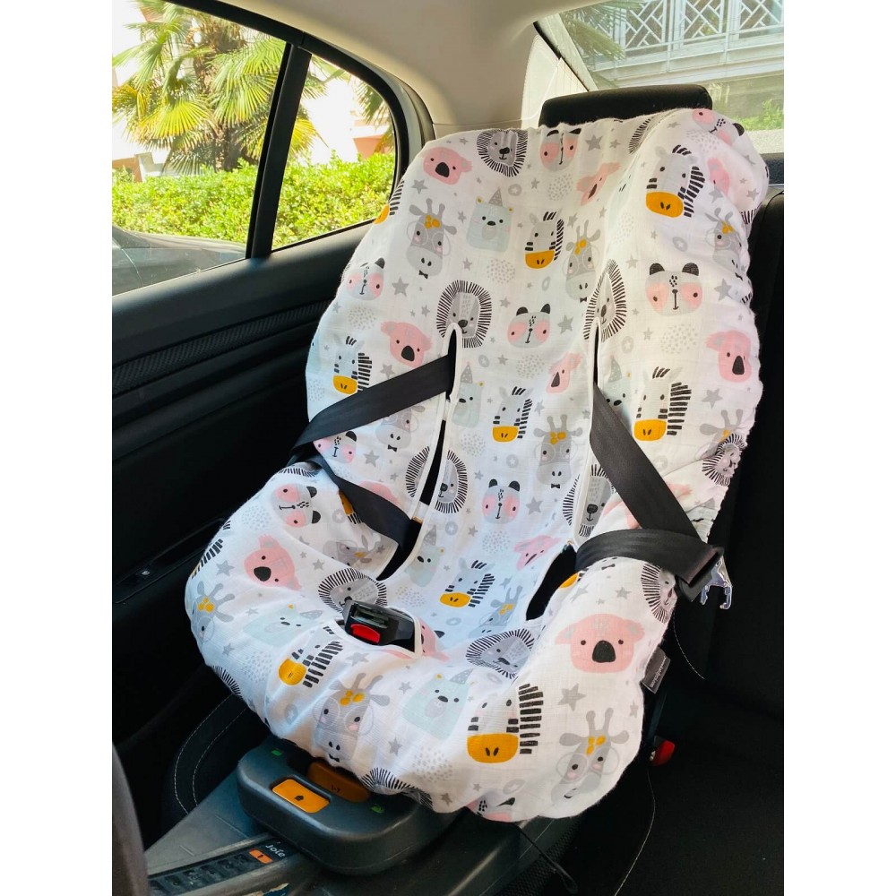 Sevimli Yüzler ve Tilkili Müslin Oto Koltuk Kılıfı - Lastikli Çift Kat
