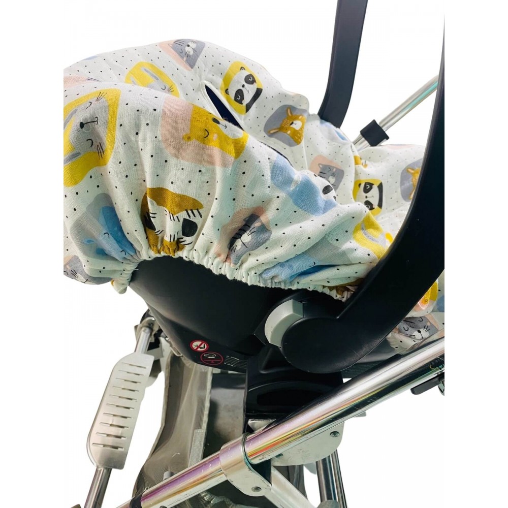 Harita ve Uykucu Hayvan Müslin Oto Koltuk Kılıfı - Lastikli Çift Kat