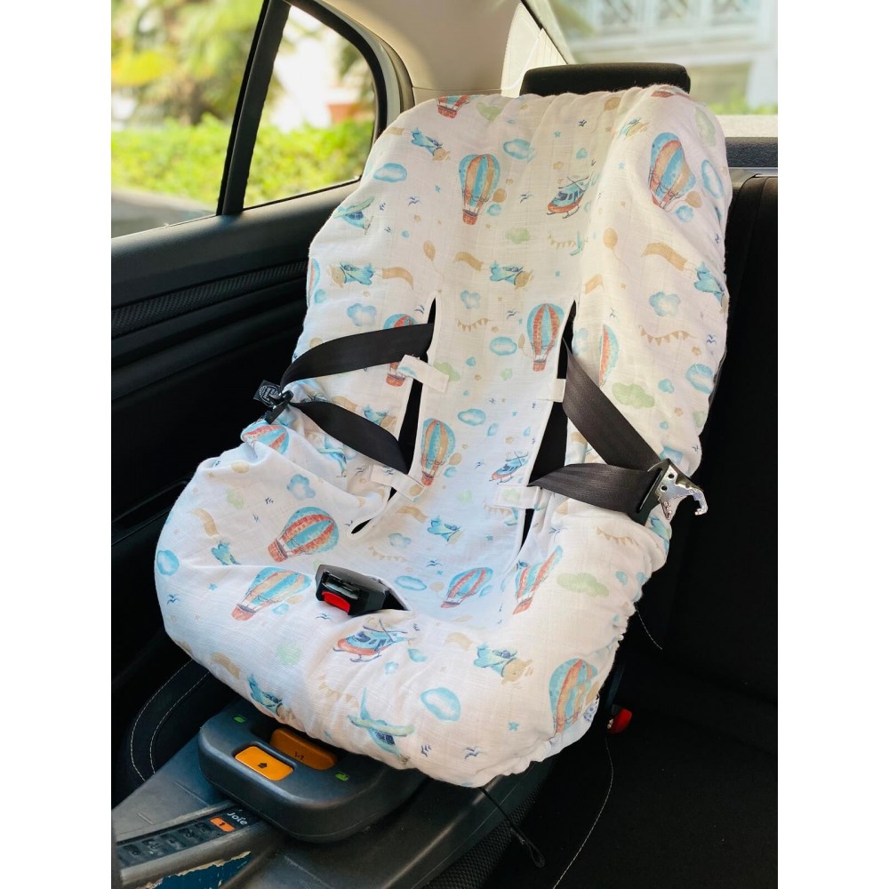 Helikopter ve Mavi Kaplanlı Müslin Oto Koltuk Kılıfı - Lastikli Çift Kat