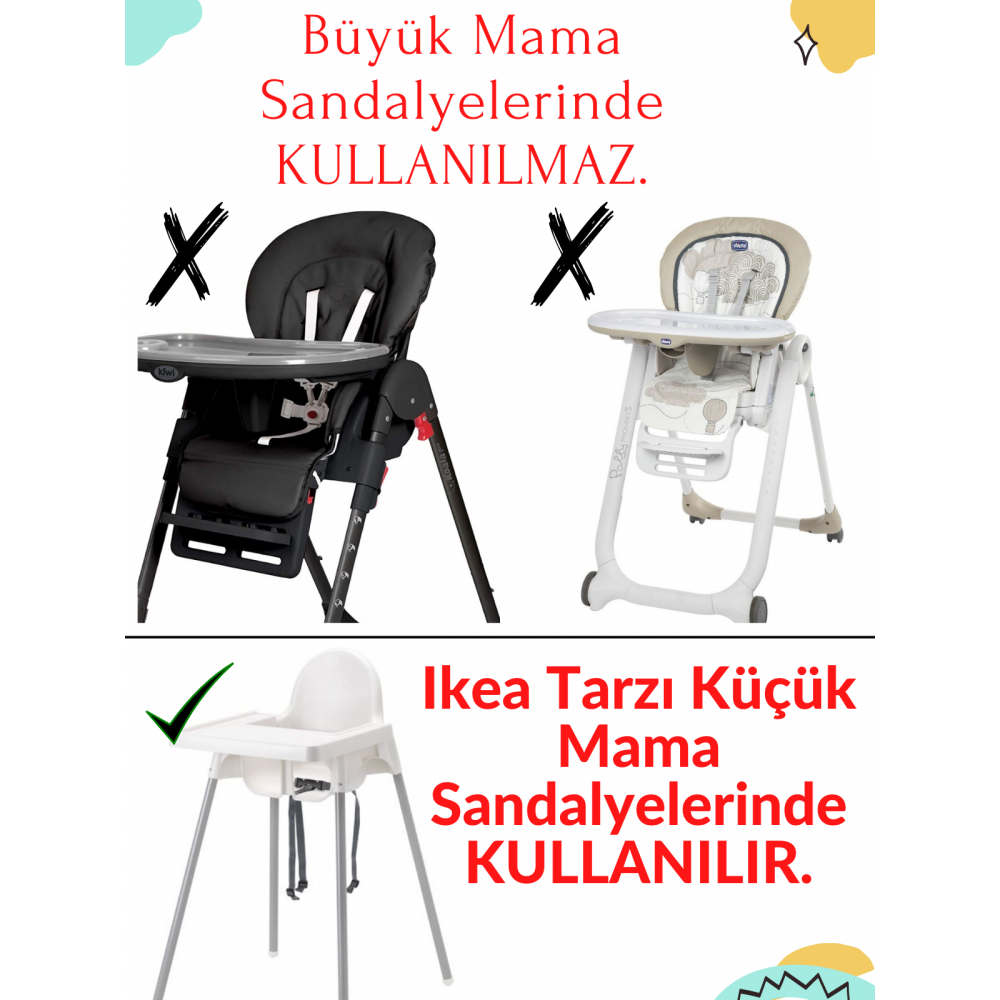 Filli ve Baykuşlu Mama Sandalyesi  Minderi - Çift Taraflı Filli ve Baykuşlu Mama Sandalyesi  Minderi - Çift Taraflı