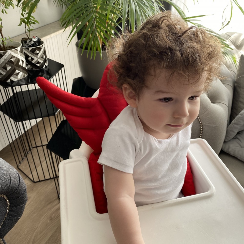 Kırmızı Melek Kanatlı Mama Sandalyesi Minderi - Çift Taraflı