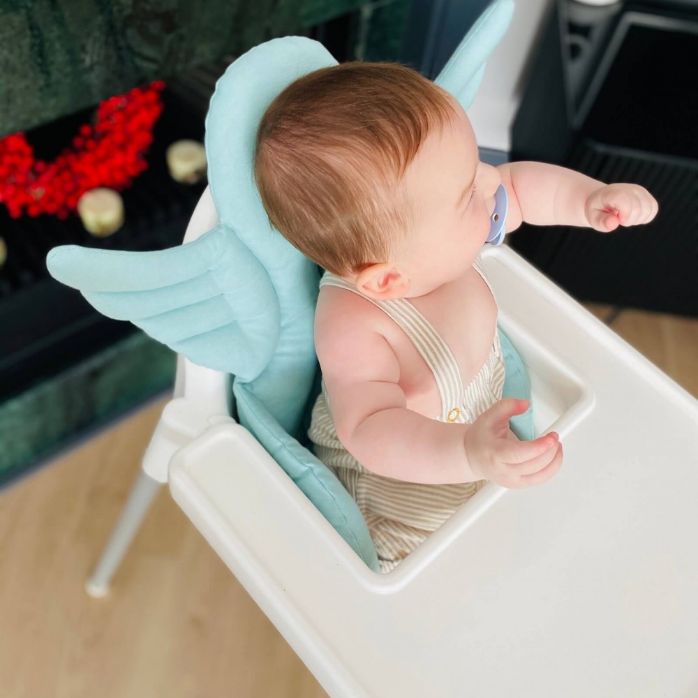 Yeşil Melek Kanatlı Mama Sandalyesi Minderi - Çift Taraflı Yeşil Melek Kanatlı Mama Sandalyesi Minderi - Çift Taraflı