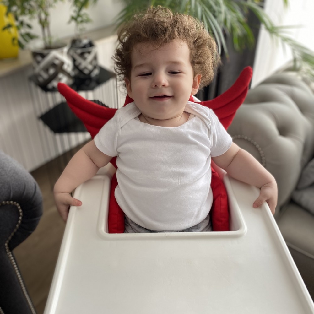 Kırmızı Melek Kanatlı Mama Sandalyesi Minderi - Çift Taraflı