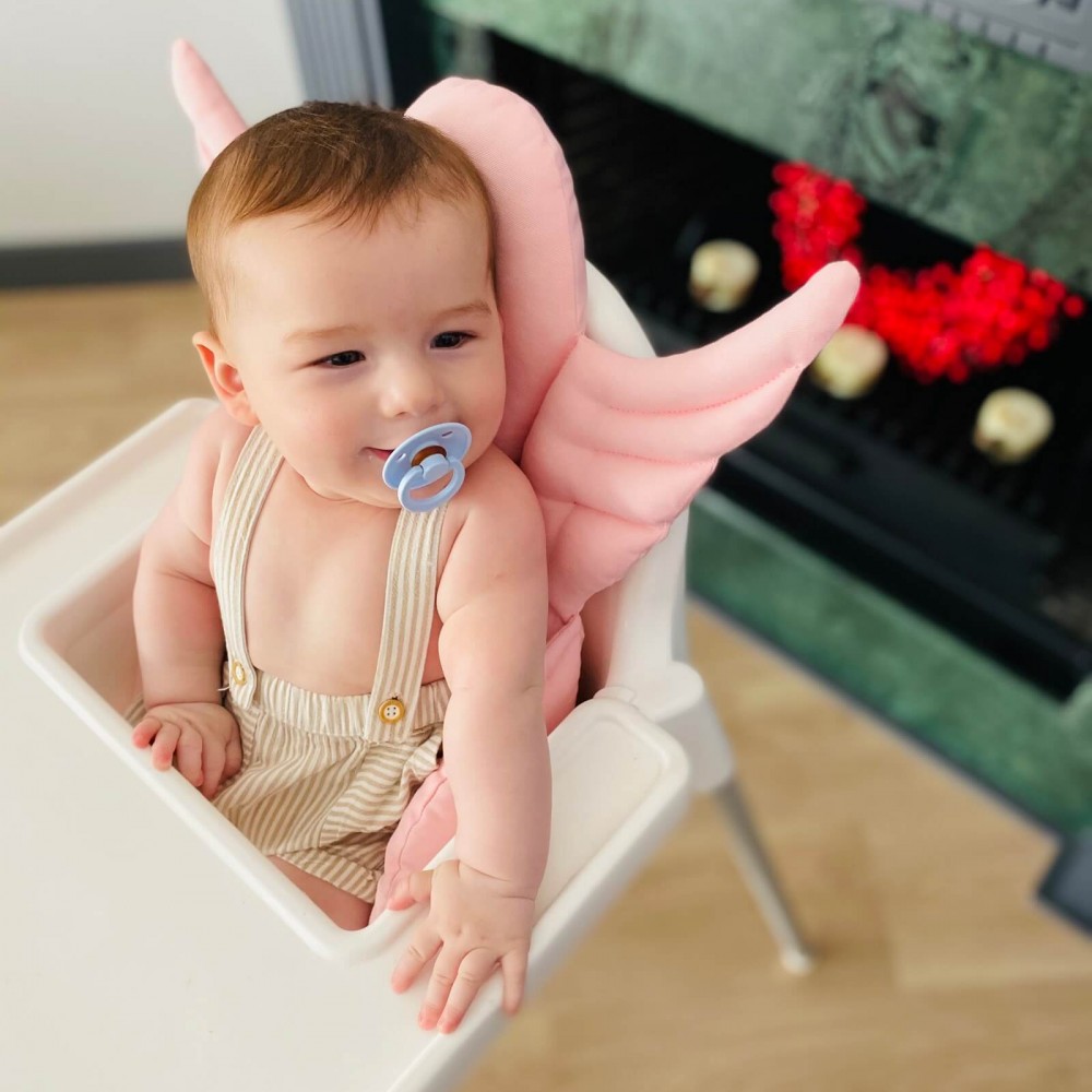 Pembe Melek Kanatlı Mama Sandalyesi Minderi - Çift Taraflı