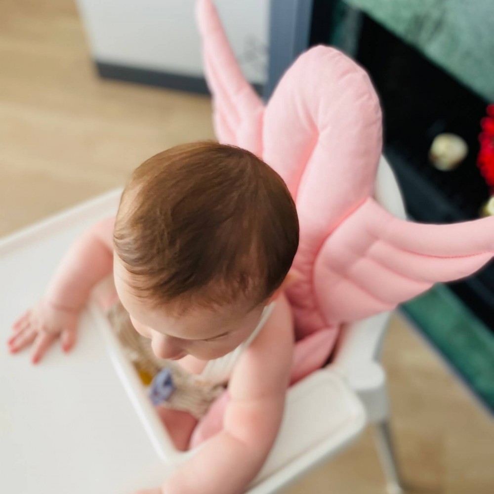 Pembe Melek Kanatlı Mama Sandalyesi Minderi - Çift Taraflı