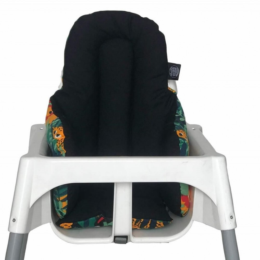 Yeşil Ormanlı ve Siyah Mama Sandalyesi  Minderi - Çift Taraflı
